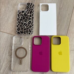Stylish Phone Case Set - Leopard, White, Clear, Pink, Yellow I phone 16 pro max